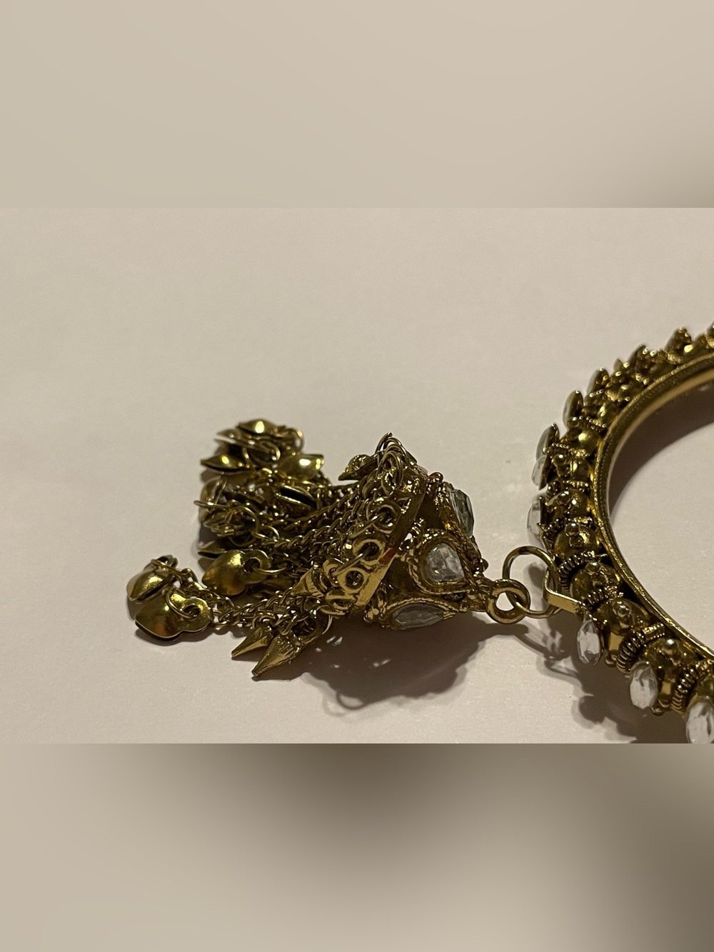 Jeweled Belly Dancer Tassel Gold Tone Bangle Bracelet #7142 - Picture 3 of 9